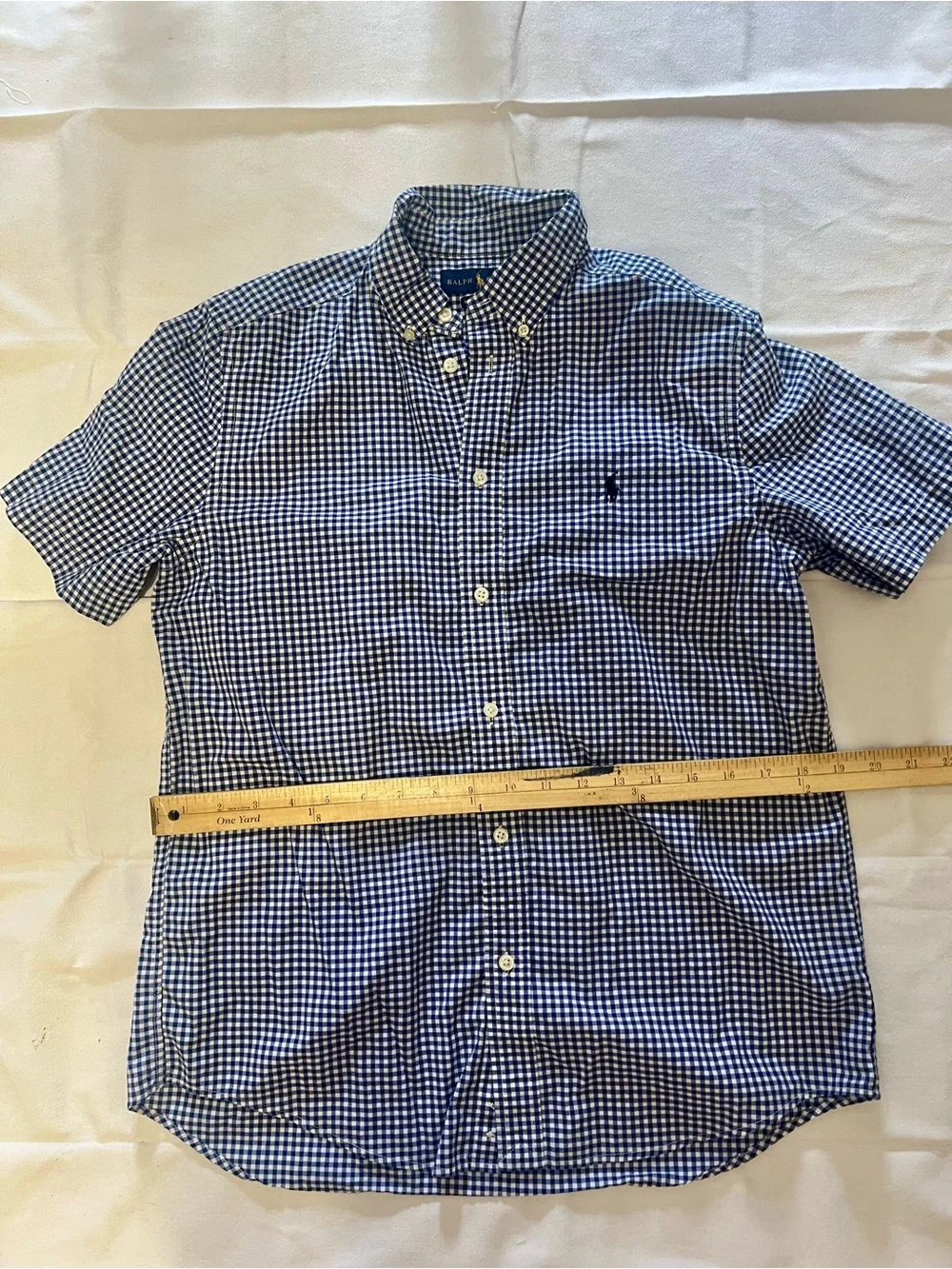 Ralph Lauren Boys Gingham Short Sleeve Button Down Shirt Size XL (18/20) Kit Nav